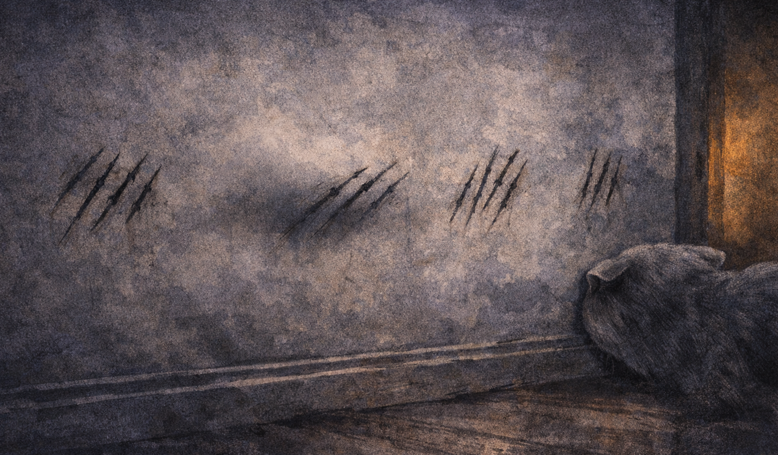 A dark hallway wall in a Chicago apartment at 3 AM